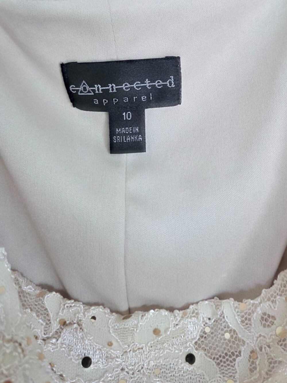 Connected Apparel Cream Lace Sequined Sheath Midi Dress Sz 10 - Picture 6 of 6